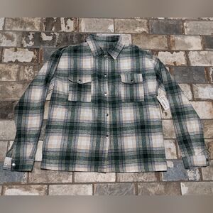 NWT Women's Medium Green Plaid Flannel Shacket